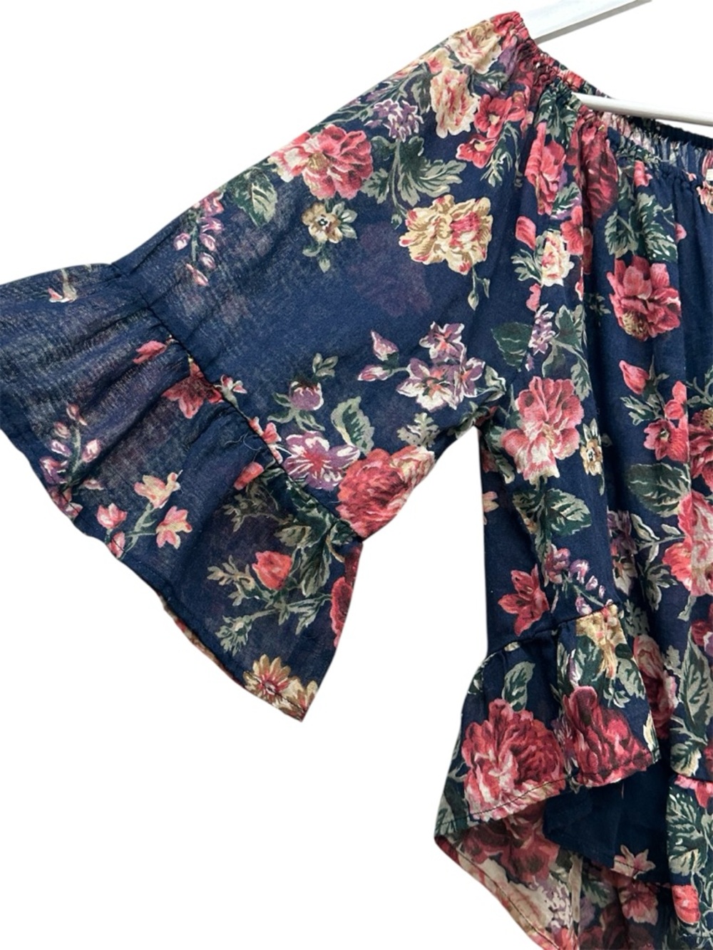 Denim & Supply Ralph Lauren Navy Floral Printed Top Bohemian Cottagecore Large - Picture 5 of 9
